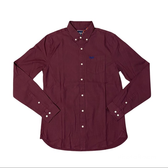 New SUPERDRY Men’s Classic University Oxford S L/S Shirt Burgundy Mini Grid Sz S - Picture 3 of 11